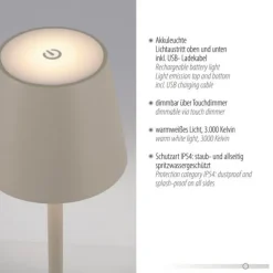 Akku Tischleuchte , beige/greige Indoor, Outdoor, Camping