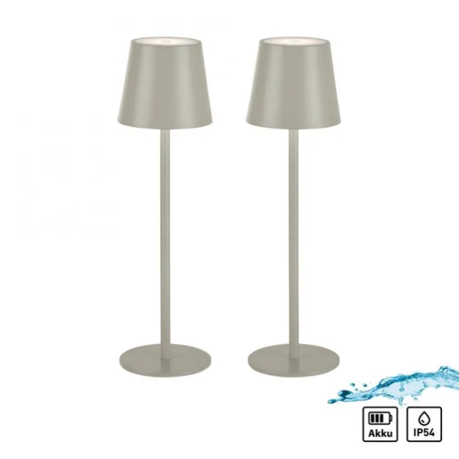 Akku Tischleuchten 2er Set, beige (greige) Indoor, Outdoor, Camping
