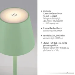 Akku Tischleuchten 2er Set, grün (lindgrün) Indoor, Outdoor, Camping