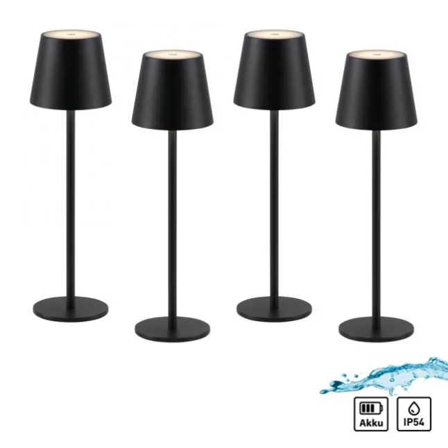 Akku Tischleuchten 4er Set, schwarz Indoor, Outdoor, Camping
