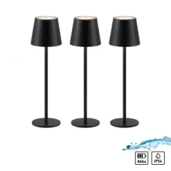 Akku Tischleuchten 3er Set, schwarz Indoor, Outdoor, Camping