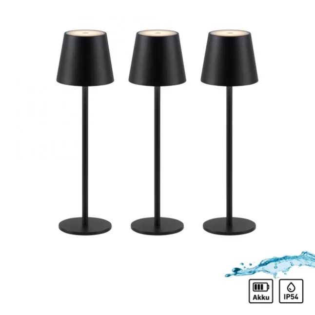 Akku Tischleuchten 3er Set, schwarz Indoor, Outdoor, Camping