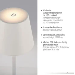 Akku Tischleuchten 4er Set, weiß Indoor, Outdoor, Camping