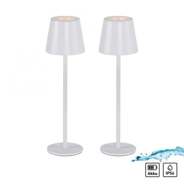 Akku Tischleuchten 2er Set, weiß, Indoor, Outdoor, Camping
