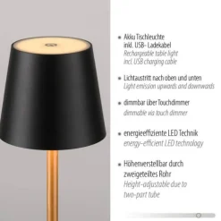 Akku Tischleuchte, schwarz messing, Indoor, Outdoor, Camping