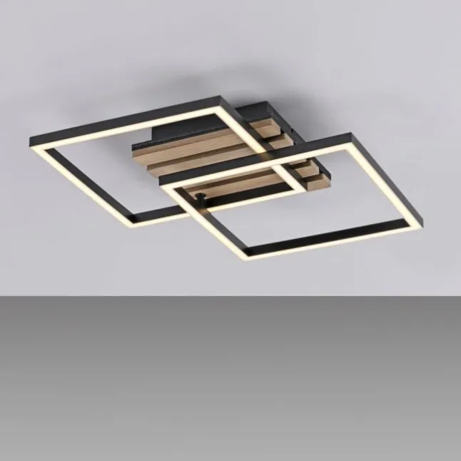 Deckenleuchte AKUSTIKA, Holz-natur, schwarz, modern, drehbar