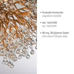 Deckenleuchte, Altmessing Optik, 280 Glasprismen, LED fähig