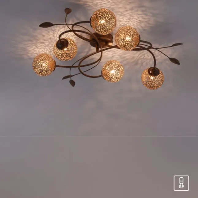 Deckenleuchte, braun, gold, Landhaus-Stil, lichtdurchlässiges Muster