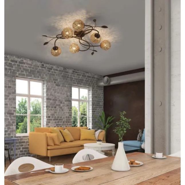 Deckenleuchte, braun, gold, Landhaus-Stil, lichtdurchlässiges Muster