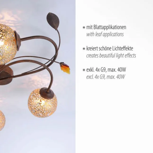 Deckenleuchte, braun-gold, Landhaus-Stil, lichtdurchlässiges Muster, modern