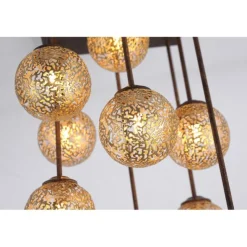Deckenleuchte, braun-gold, Landhaus-Stil, 9 Spots, lichtdurchlässig, rost
