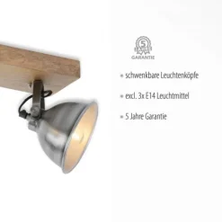 Deckenleuchte, 3-flammig, Eisenoptik, Retro-Look, schwenkbare Lichtköpfe