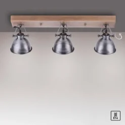 Deckenleuchte, 3-flammig, Eisenoptik, Retro-Look, schwenkbare Lichtköpfe