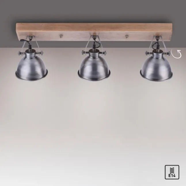 Deckenleuchte, 3-flammig, Eisenoptik, Retro-Look, schwenkbare Lichtköpfe