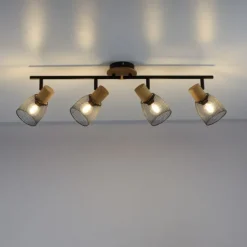 Deckenleuchte 4-flammig Holz/Metall Kiefer E14, dreh - schwenkbar