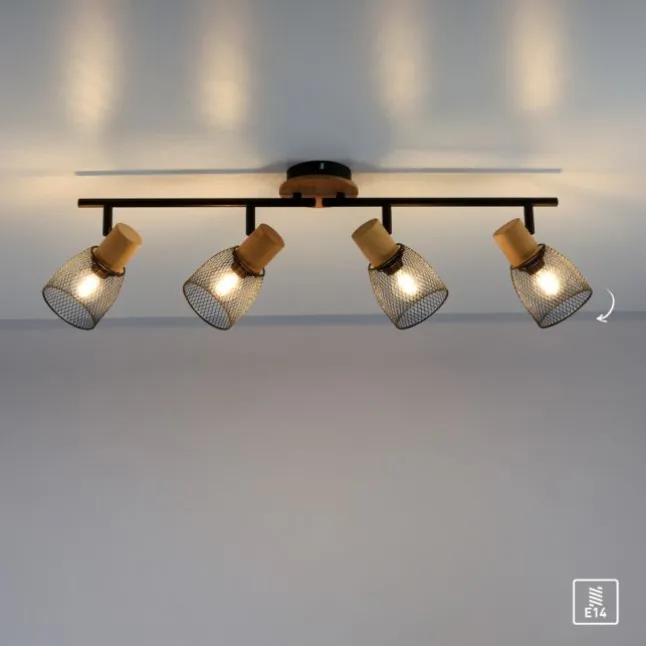 Deckenleuchte 4-flammig Holz/Metall Kiefer E14, dreh - schwenkbar