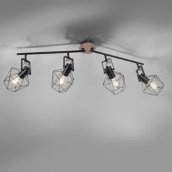 Deckenleuchte, Holz, Metall, modern, rustikales Design, schwenkbar, Vintage