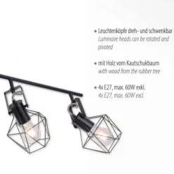 Deckenleuchte, Holz, Metall, modern, rustikales Design, schwenkbar, Vintage