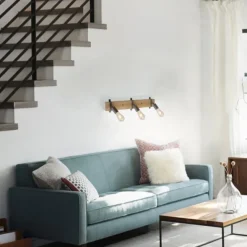 Deckenleuchte, Metall, Holz, bewegliche Spots, rustikales Design, modern