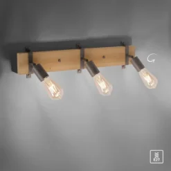 Deckenleuchte, Metall, Holz, bewegliche Spots, rustikales Design, modern