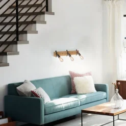 Deckenleuchte, Metall, Holz, bewegliche Spots, rustikales Design, modern