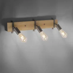 Deckenleuchte, Metall, Holz, bewegliche Spots, rustikales Design, modern