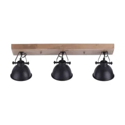 Deckenleuchte, schwarz, 3-flg, Retro-Optik, Vintage Stil, Holzbalken