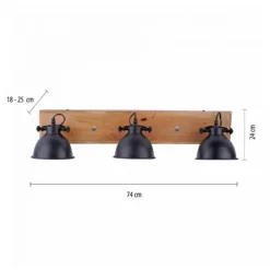 Deckenleuchte, schwarz, 3-flg, Retro-Optik, Vintage Stil, Holzbalken