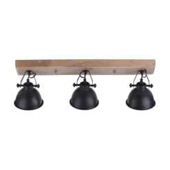 Deckenleuchte, schwarz, 3-flg, Retro-Optik, Vintage Stil, Holzbalken
