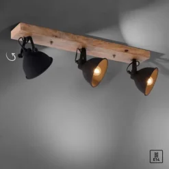 Deckenleuchte, schwarz, 3-flg, Retro-Optik, Vintage Stil, Holzbalken