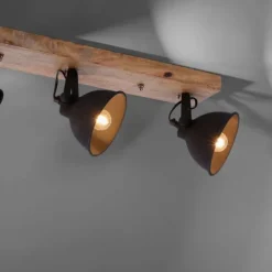 Deckenleuchte, schwarz, 3-flg, Retro-Optik, Vintage Stil, Holzbalken