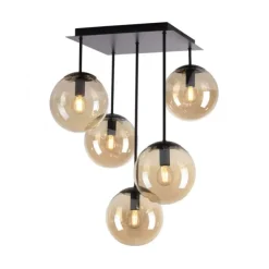 Deckenleuchte, schwarz, Glaskugeln, schlichtes Design, 5-flam.
