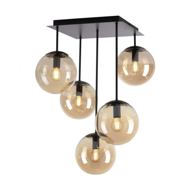 Deckenleuchte, schwarz, Glaskugeln, schlichtes Design, 5-flam.