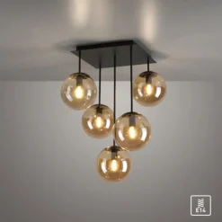 Deckenleuchte, schwarz, Glaskugeln, schlichtes Design, 5-flam.