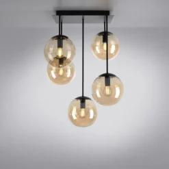 Deckenleuchte, schwarz, Glaskugeln, schlichtes Design, 5-flam.