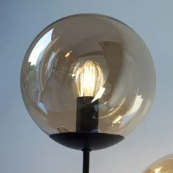 Deckenleuchte, schwarz, Glaskugeln, schlichtes Design, 5-flam.