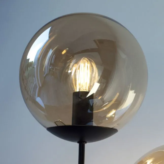 Deckenleuchte, schwarz, Glaskugeln, schlichtes Design, 5-flam.