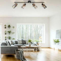 Deckenleuchte, Strahler, Rauchglas, Holz, Robberwood, E27, 4-flammig