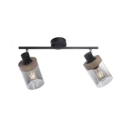 Deckenleuchte, Strahler, Rauchglas, Holz, Robberwood, E27, 2-flammig