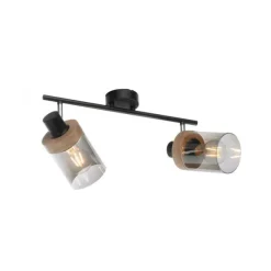 Deckenleuchte, Strahler, Rauchglas, Holz, Robberwood, E27, 2-flammig