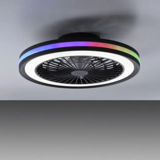 Deckenventilator, Deckenleuchte schwarz, Drehrichtungswechsel mit Rainbow RGB