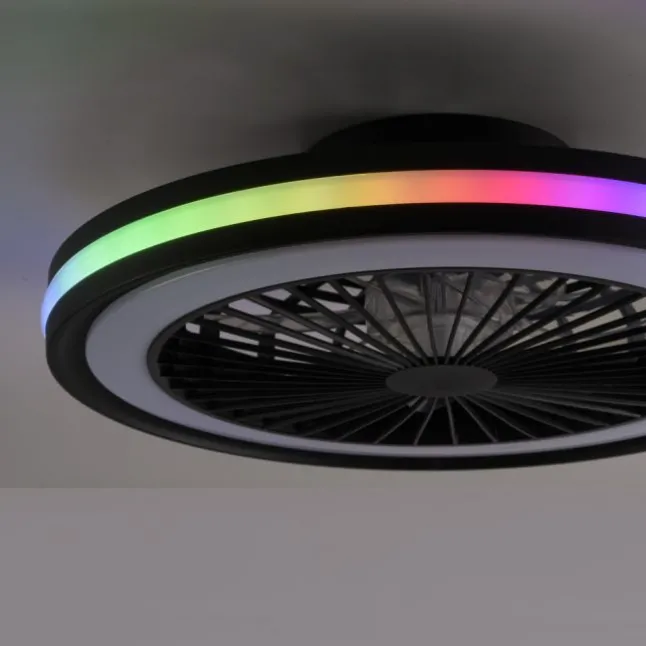 Deckenventilator, Deckenleuchte schwarz, Drehrichtungswechsel mit Rainbow RGB