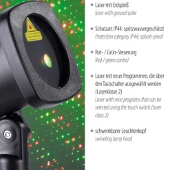 Erdspießleuchte, Laserleuchte, schwarz, IP44, bunte Lichteffekte