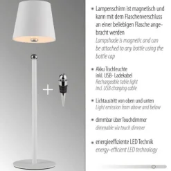 Flaschenleuchte, Akku, mit zusätzlichem Fuß, weiß