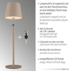 Flaschenleuchte, Akku, mit zusätzlichem Fuß, sandfarben
