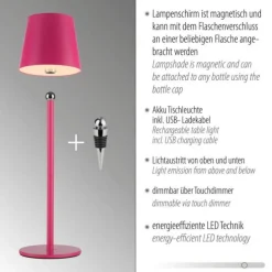 Flaschenleuchte, Akku, mit zusätzlichem Fuß, pink