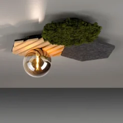 JSUT LIGHT LED Deckenleuchte GERDA HEX Eiche-Echtholzfurnier Akustikpanel Rauchglas