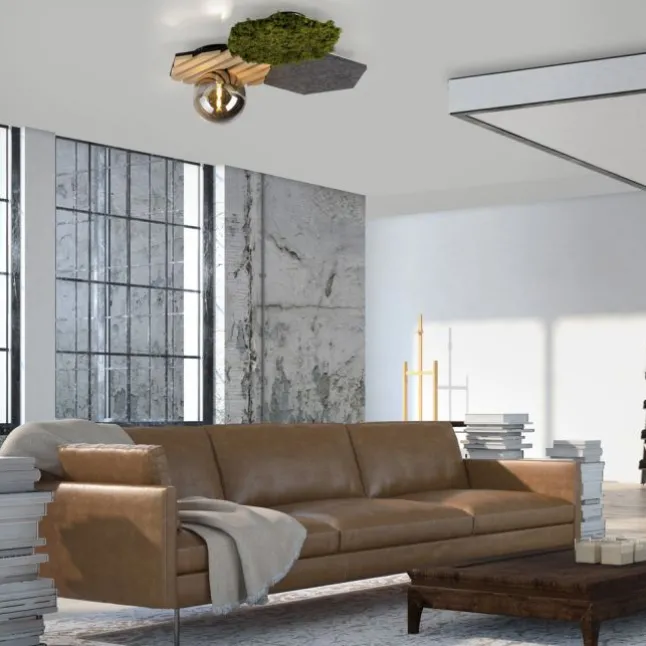 JSUT LIGHT LED Deckenleuchte GERDA HEX Eiche-Echtholzfurnier Akustikpanel Rauchglas