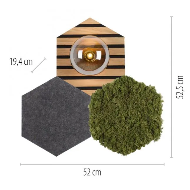 JSUT LIGHT LED Deckenleuchte GERDA HEX Eiche-Echtholzfurnier Akustikpanel Rauchglas