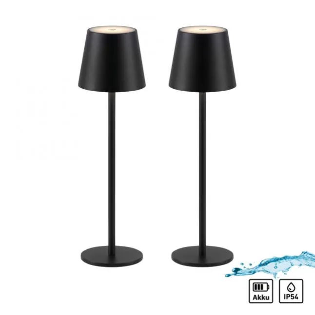 JUST LIGHT AKKU Tischleuchten-Set BURIA, 2er, schwarz